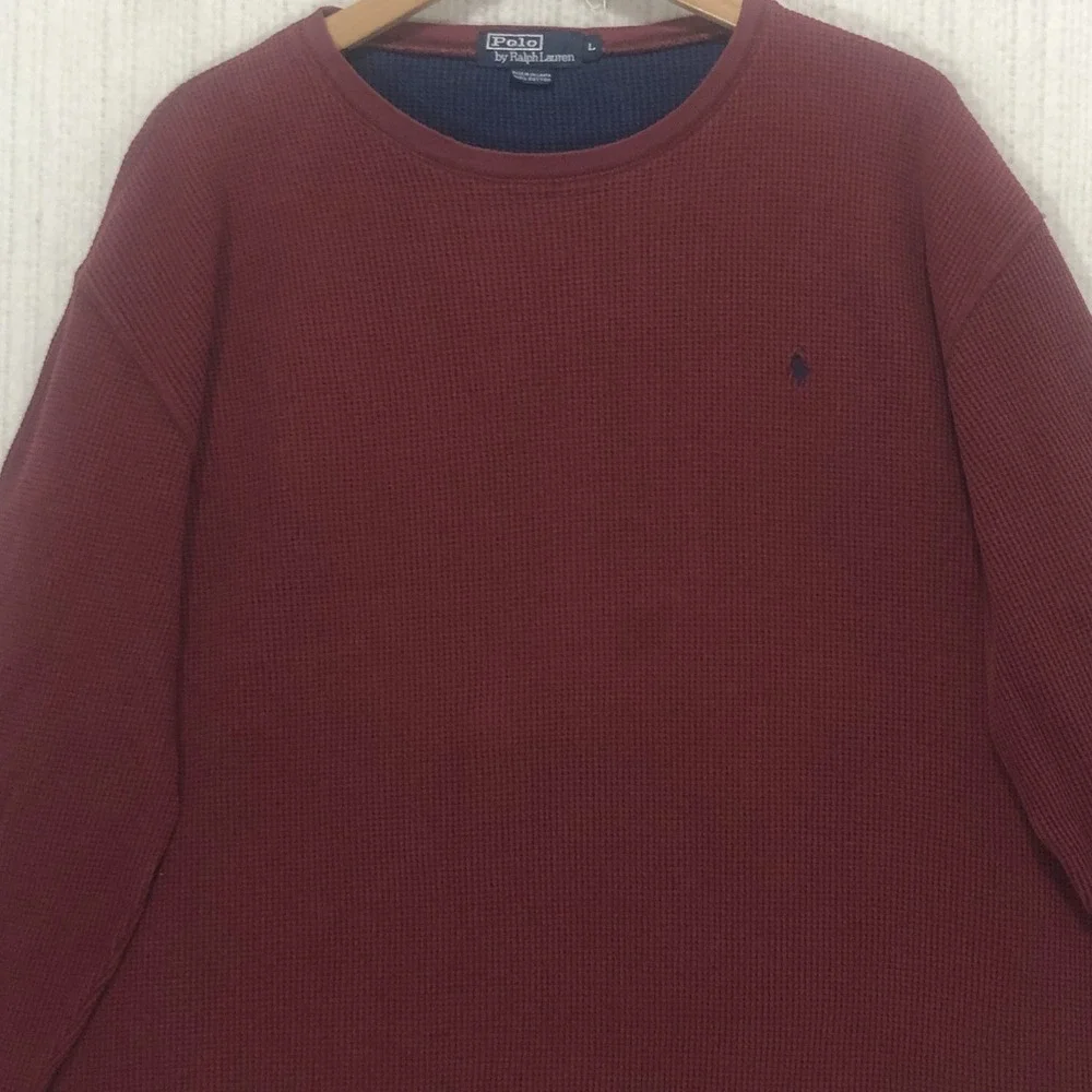 Polo Ralph Lauren Mens Large Burgundy Waffle Knit Thermal Long Sleeve Shirt L